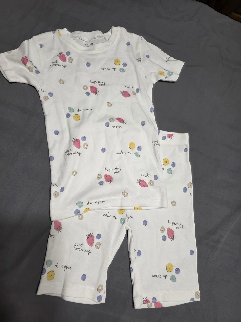 Carter's White Short Pajama Set with Pink Strawberry & Multicolor Dots